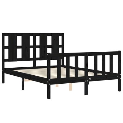 vidaXL Estrutura de cama com cabeceira 140x200 cm madeira maciça preto