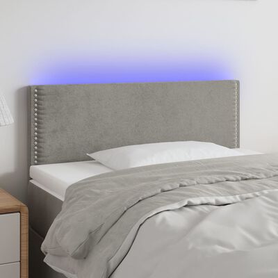 vidaXL Cabeceira de cama c/ luzes LED veludo 80x5x78/88 cm cinza-claro