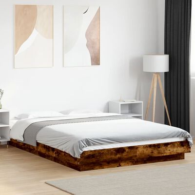 vidaXL Estrutura de cama 135x190 cm derivados madeira carvalho fumado