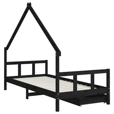 vidaXL Estrutura cama infantil c/ gavetas 90x200 cm pinho maciço preto