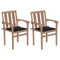 vidaXL Cadeiras de jardim c/ almofadões pretos 2 pcs teca maciça