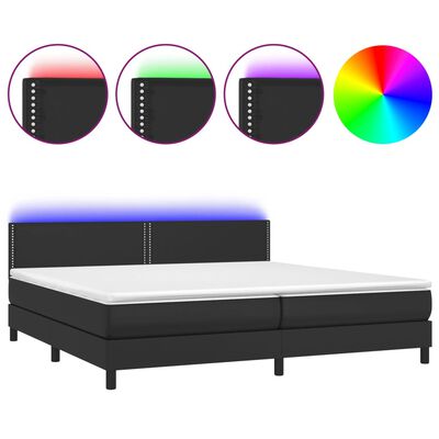 vidaXL Cama box spring c/ colchão/LED 200x200cm couro artificial preto