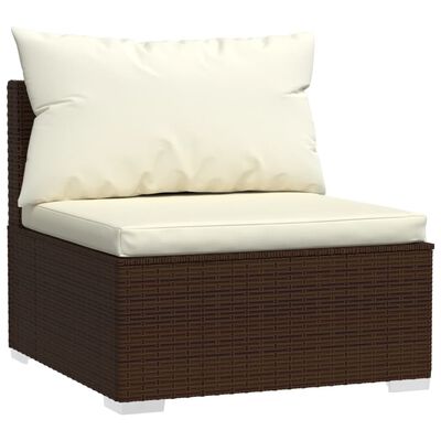 vidaXL 5 pcs conjunto lounge jardim c/ almofadões vime PE castanho