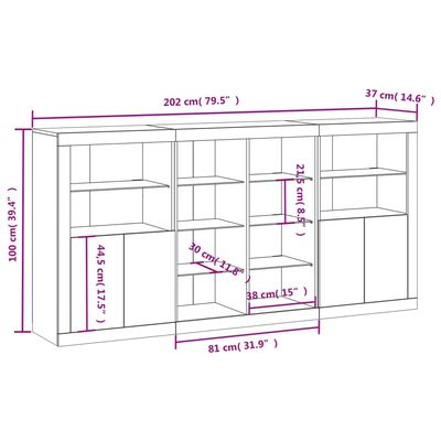 vidaXL Aparador com luzes LED 202x37x100 cm branco