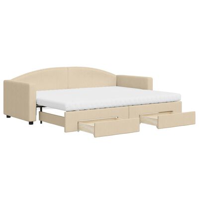 vidaXL Sofá-cama com gavetão e gavetas 80x200 cm tecido cor creme