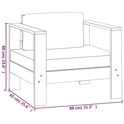 vidaXL 5pcs conj. lounge jardim c/ almofadões cor creme madeira maciça