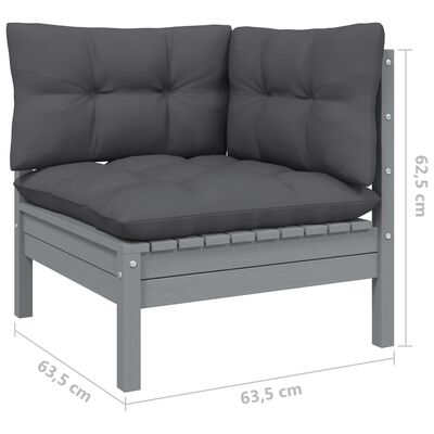 vidaXL 7 pcs conjunto lounge de jardim + almofadões pinho maciço cinza