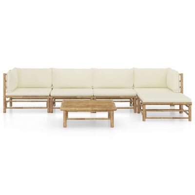 vidaXL 6 pcs conj. lounge p/ jardim em bambu c/ almofadões branco nata