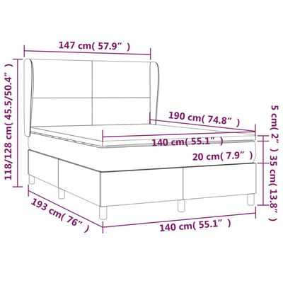 vidaXL Cama com molas/colchão 140x190 cm veludo cinzento-claro