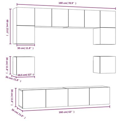 vidaXL Conjunto móveis de TV 8 pcs madeira processada branco