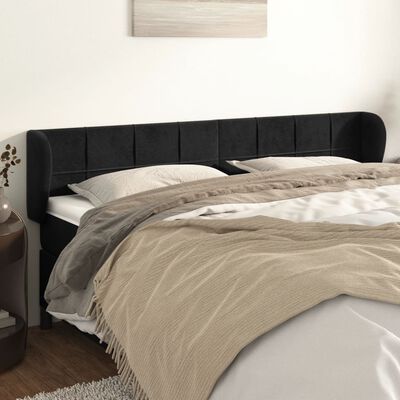 vidaXL Cabeceira de cama c/ abas veludo 203x23x78/88 cm preto