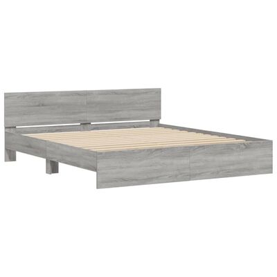 vidaXL Estrutura cama c/ cabeceira/luzes LED 180x200cm cinzento sonoma