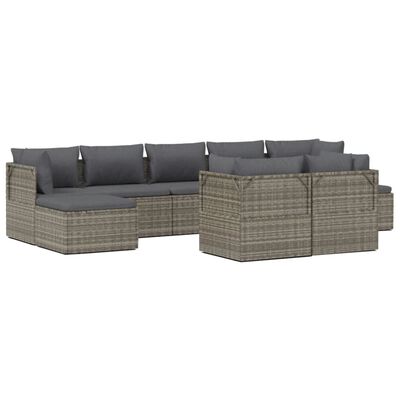 vidaXL 9 pcs conjunto lounge de jardim c/ almofadões vime PE cinzento