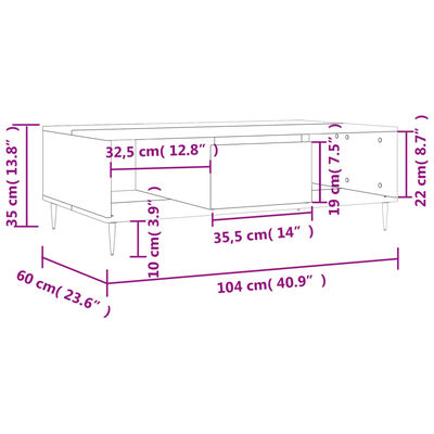 vidaXL Mesa de centro 104x60x35 cm derivados madeira branco brilhante