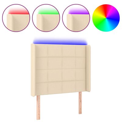 vidaXL Cabeceira de cama c/ luzes LED tecido 83x16x118/128cm cor creme