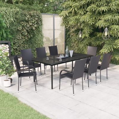 vidaXL 9 pcs conjunto de jantar para jardim preto