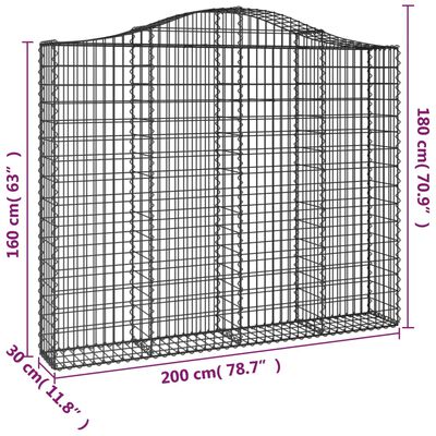 vidaXL Cestos gabião arqueados 8pcs 200x30x160/180cm ferro galvanizado