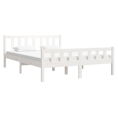 vidaXL Estrutura de cama casal 135x190 cm madeira maciça branco