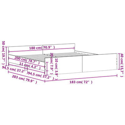 vidaXL Estrutura cama c/ cabeceira e apoio pés 180x200 cm cinza sonoma