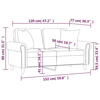 vidaXL Sofá 2 lugares + almofadas decorativas 120cm couro artif. cinza