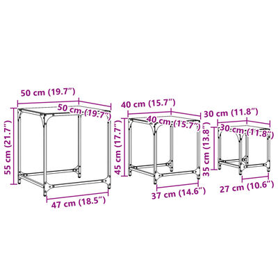 vidaXL Mesas de centro encastrar 3 pcs c/ tampo vidro transparente aço