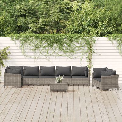 vidaXL 9 pcs conjunto lounge de jardim c/ almofadões vime PE cinzento