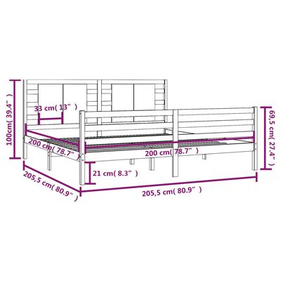 vidaXL Estrutura de cama 200x200 cm pinho maciço preto