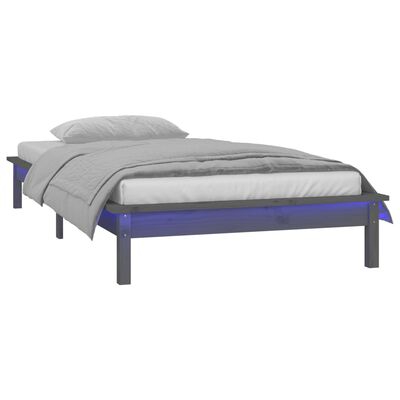 vidaXL Estrutura cama c/ LED solteiro 75x190cm madeira maciça cinzento