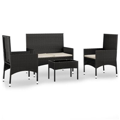 vidaXL 4 pcs conjunto lounge de jardim c/ almofadões vime PE preto