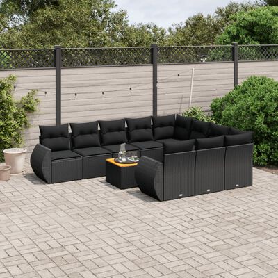 vidaXL 11 pcs conjunto sofás de jardim c/ almofadões vime PE preto