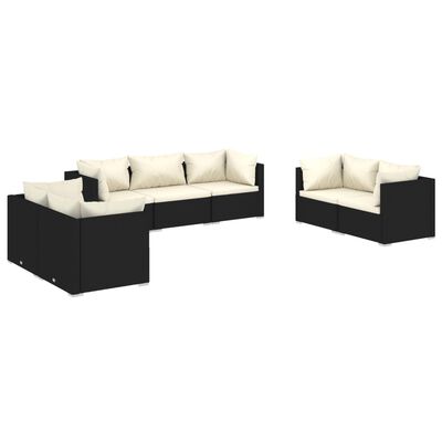 vidaXL 7 pcs conjunto lounge de jardim c/ almofadões vime PE preto