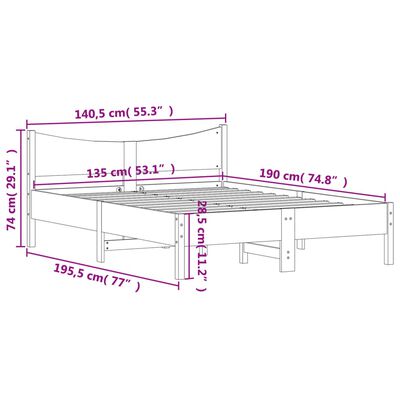 vidaXL Cama sem colchão 135x190 cm madeira pinho maciça castanho-mel