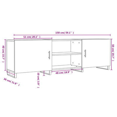 vidaXL Móvel de TV 150x30x50 cm derivados de madeira branco brilhante