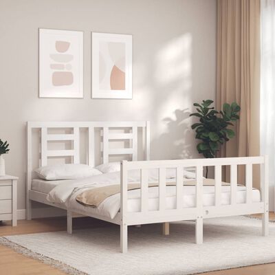 vidaXL Estrutura de cama com cabeceira 120x200cm madeira maciça branco