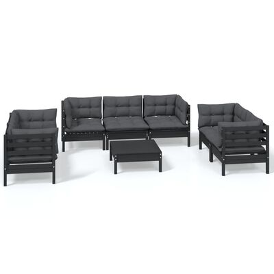 vidaXL 8 pcs conjunto lounge de jardim c/ almofadões pinho maciço