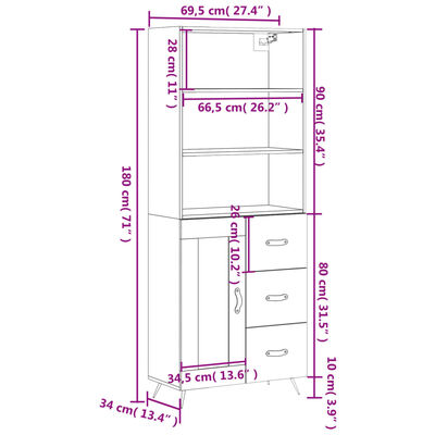 vidaXL Armário alto 69,5x34x180 cm derivados de madeira branco