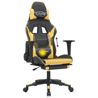 vidaXL Cadeira gaming massagens c/ apoio pés couro artif. Ouro/Preto