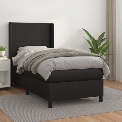 vidaXL Cama com molas/colchão 90x190 cm couro artificial preto