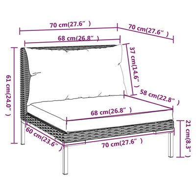 vidaXL 3 pcs conj. lounge jardim c/ almofadões vime PE cinzento-escuro