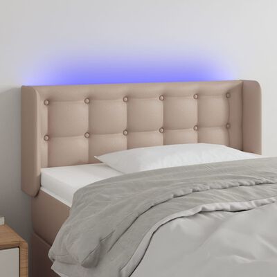 vidaXL Cabeceira cama c/ LED couro artificial 83x16x78/88cm cappuccino