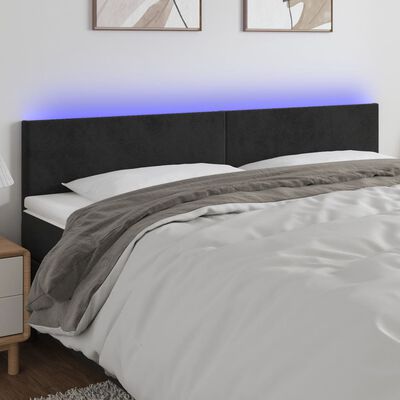 vidaXL Cabeceira de cama c/ luzes LED veludo 200x5x78/88 cm preto