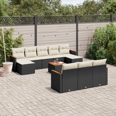 vidaXL 11 pcs conjunto sofás de jardim c/ almofadões vime PE preto