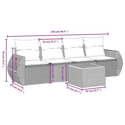 vidaXL 5 pcs conjunto de sofás p/ jardim com almofadões vime PE bege