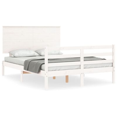 vidaXL Estrutura de cama com cabeceira 140x200cm madeira maciça branco