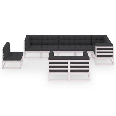 vidaXL 9 pcs conjunto lounge de jardim c/ almofadões pinho maciço