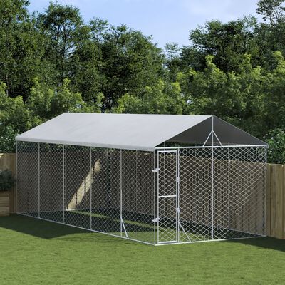 vidaXL Canil de exterior com teto 3x7,5x2,5 m aço galvanizado prateado