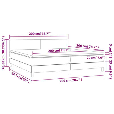 vidaXL Cama box spring c/ colchão/LED 200x200cm veludo cinzento-escuro