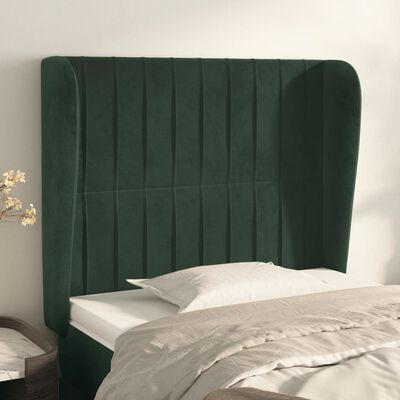 vidaXL Cabeceira de cama c/ abas veludo 83x23x118/128 cm verde-escuro