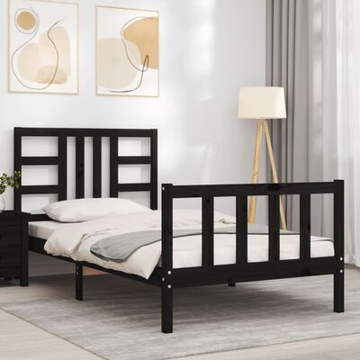 vidaXL Estrutura de cama com cabeceira 90x200 cm madeira maciça preto