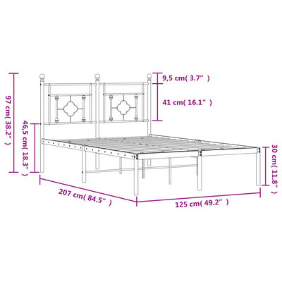 vidaXL Estrutura de cama com cabeceira 120x200 cm metal preto